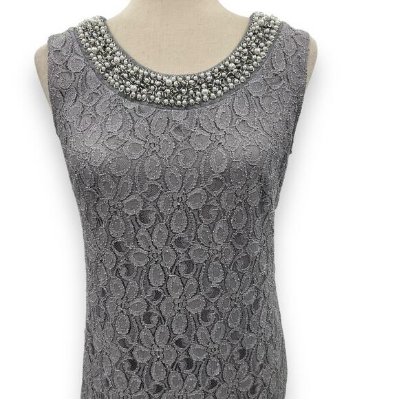 NEW R&M Richards Dress Set Size 8 Gray Cascading 3/4 Sleeve Lace Jacket Cardigan - Picture 8 of 16